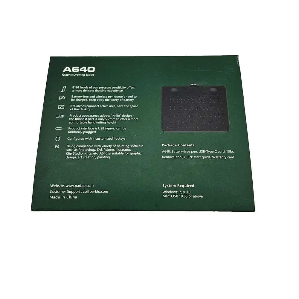 Parblo A640 Graphic Drawing Tablet 6x4‎ Inch 8192 level pressure sensitivity CIB